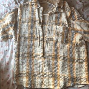 Men's Plaid Shirt - Cream and Orange